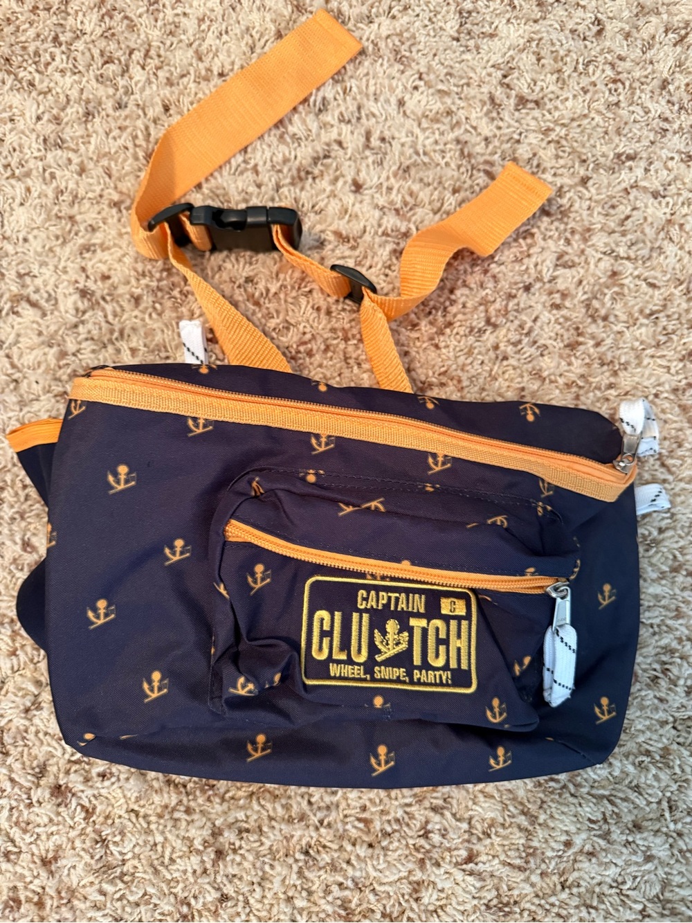 Navy and Orange Anchor insulated gong show Fanny pack